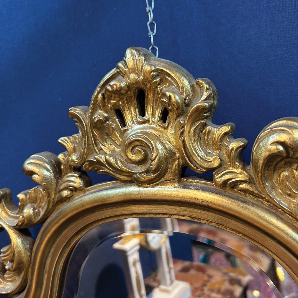 Miroir Doré De Style Louis XV Rocaille, Glace Biseautée-photo-3