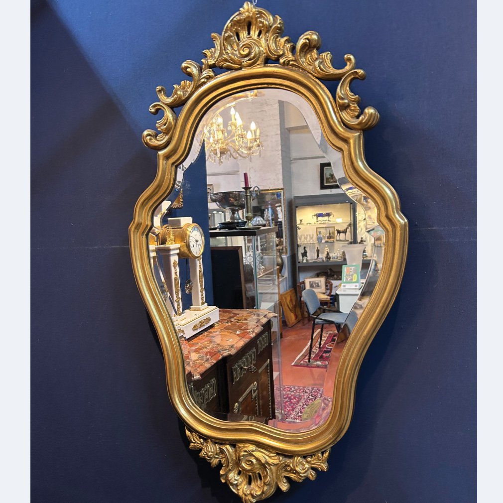 Miroir Doré De Style Louis XV Rocaille, Glace Biseautée