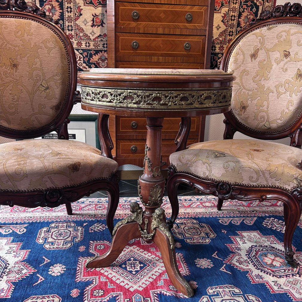 Guéridon De Style Napoléon III En Bois, Marbre Rose Et Métal Doré, Milieu XXe-photo-2