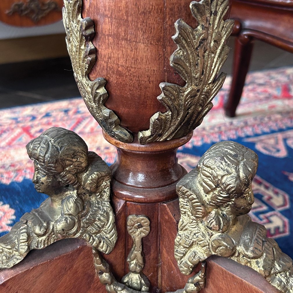 Guéridon De Style Napoléon III En Bois, Marbre Rose Et Métal Doré, Milieu XXe-photo-4