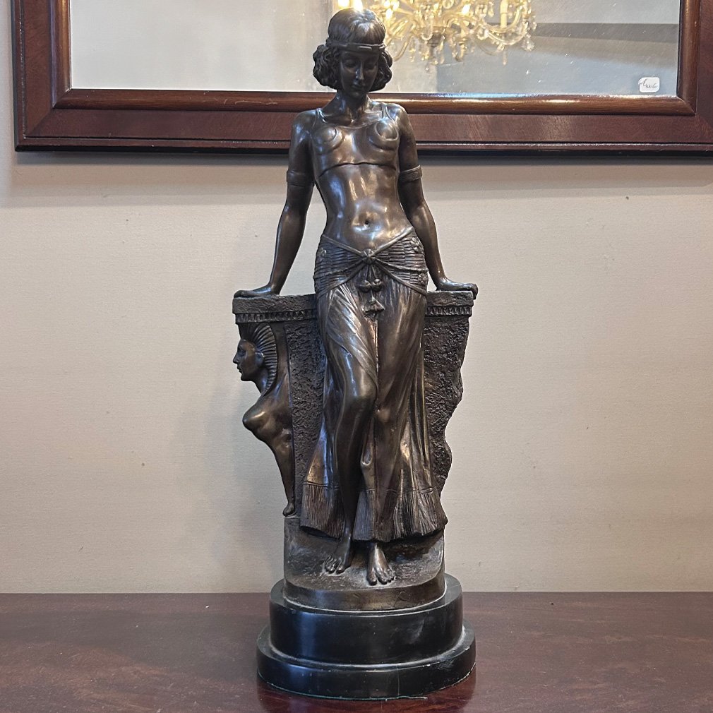 Sculpture En Bronze Style Art Déco, Danseuse Égyptienne, 58 Cm-photo-3