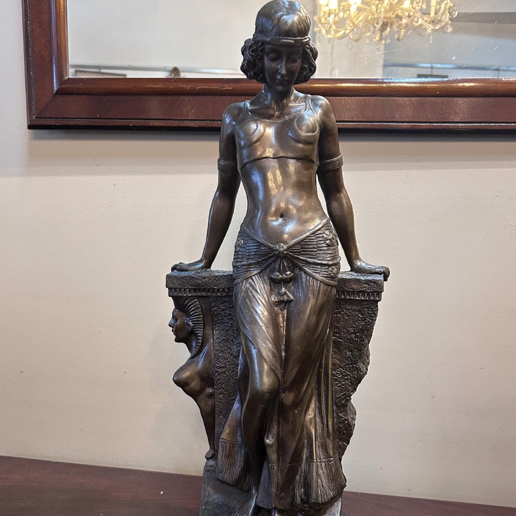 Sculpture En Bronze Style Art Déco, Danseuse Égyptienne, 58 Cm-photo-4