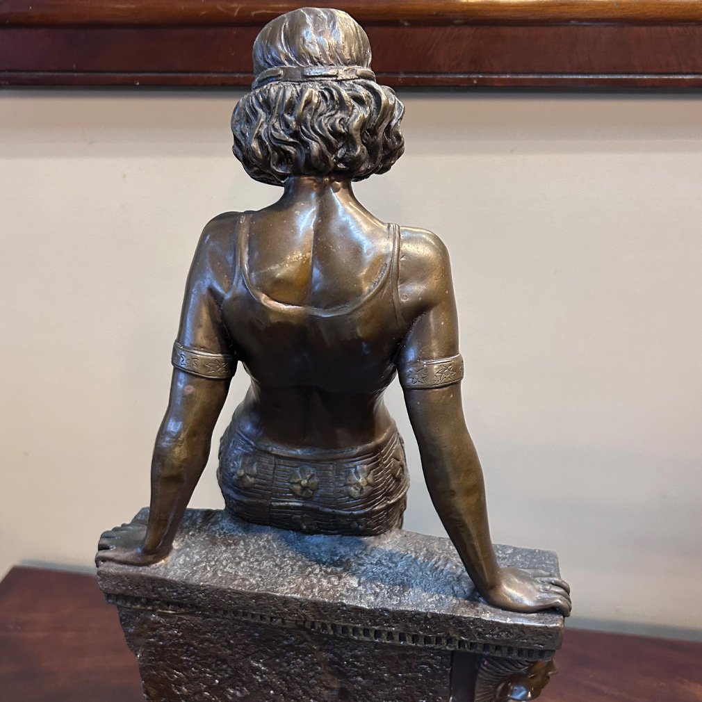 Sculpture En Bronze Style Art Déco, Danseuse Égyptienne, 58 Cm-photo-3