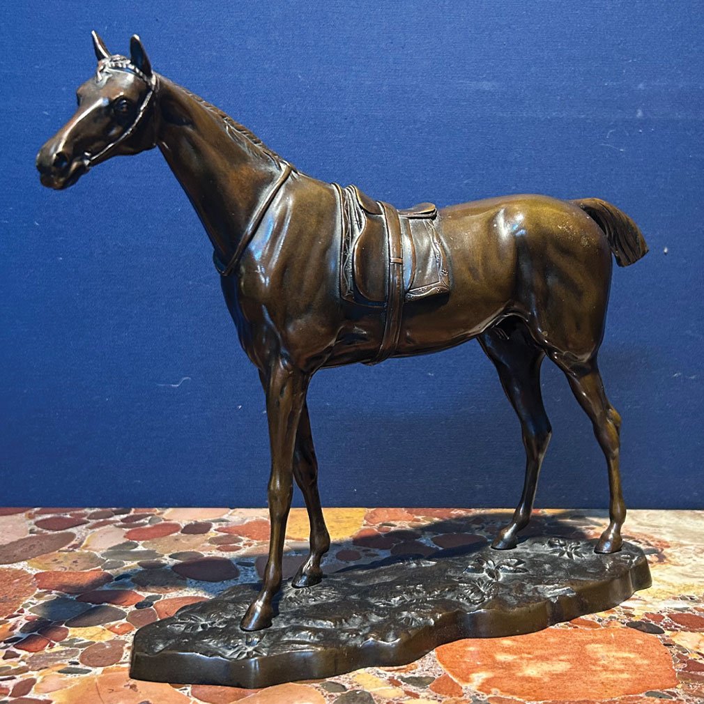 Cheval Sellé En Bronze Patiné, Style Animalier, XXe Siècle-photo-2