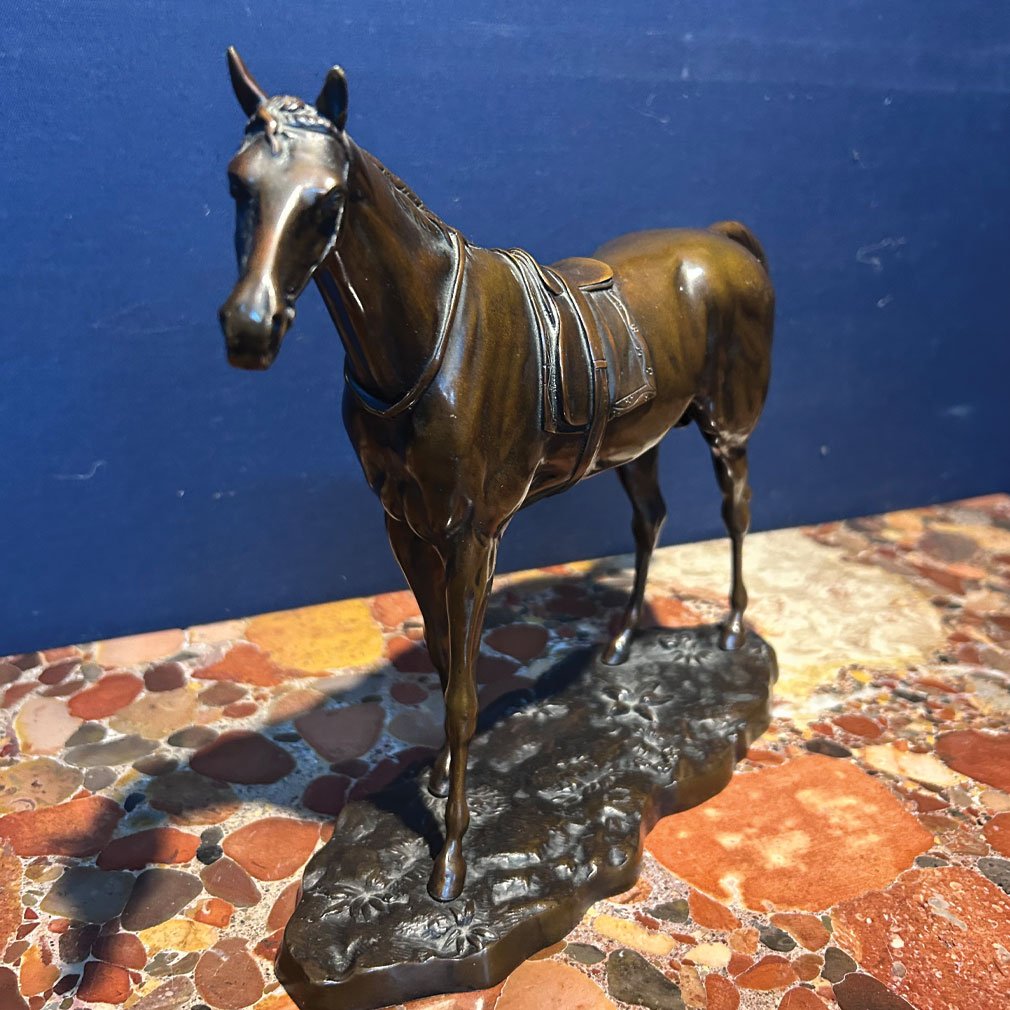 Cheval Sellé En Bronze Patiné, Style Animalier, XXe Siècle-photo-3