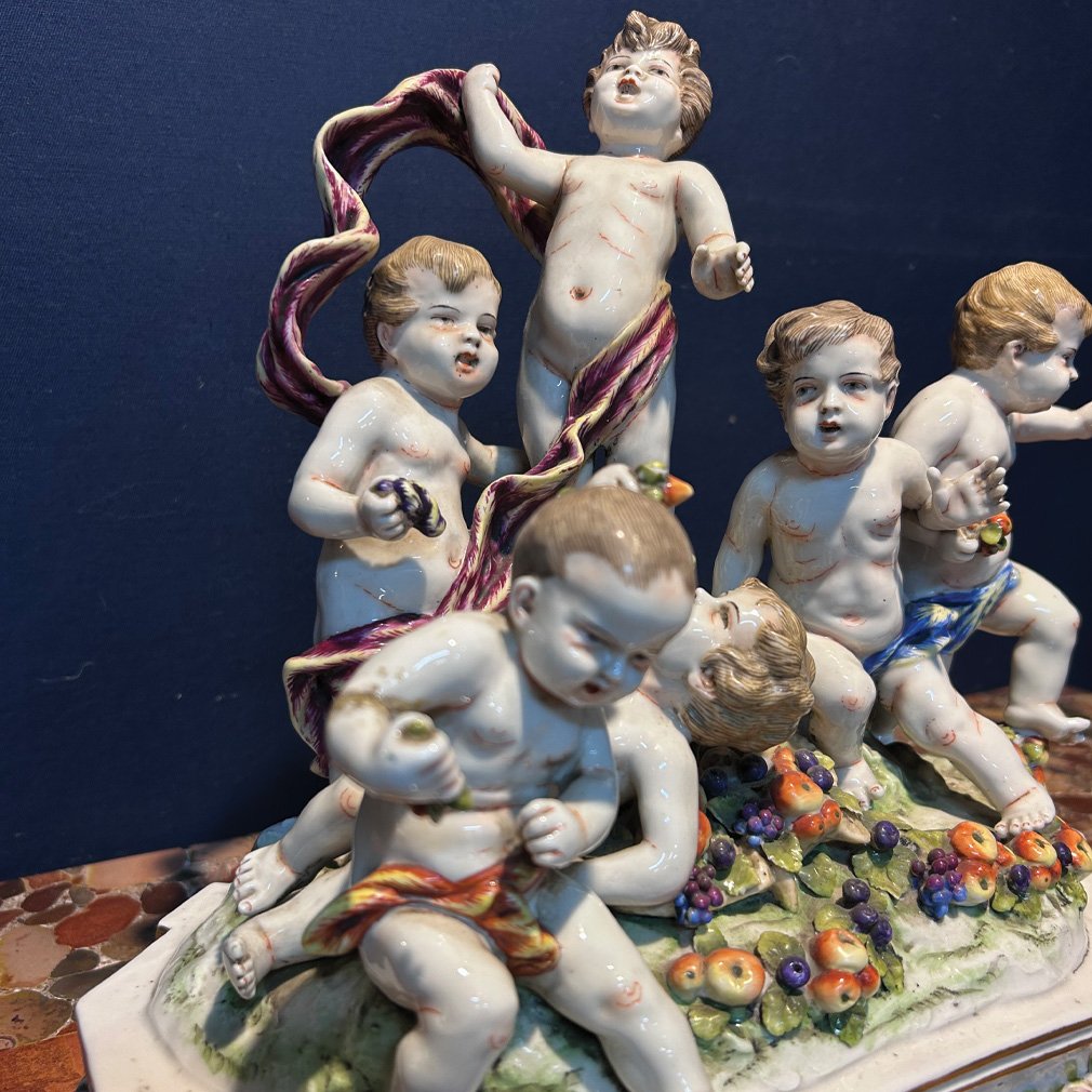 Polychrome Porcelain Set – Six Putti With Fruit – Rococo Style-photo-2