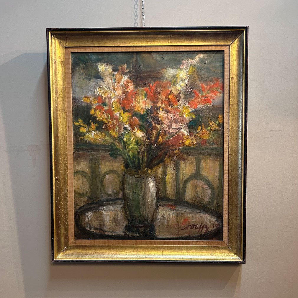 “gladioli” – Floral Still Life, Oil On Canvas, Signed And Dated 1920-photo-2