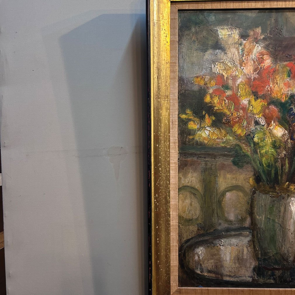 “gladioli” – Floral Still Life, Oil On Canvas, Signed And Dated 1920-photo-3