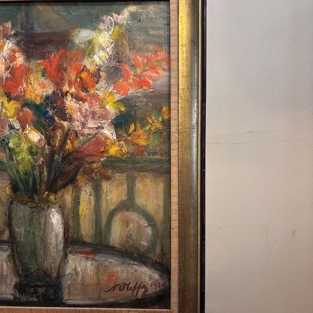 “gladioli” – Floral Still Life, Oil On Canvas, Signed And Dated 1920-photo-4