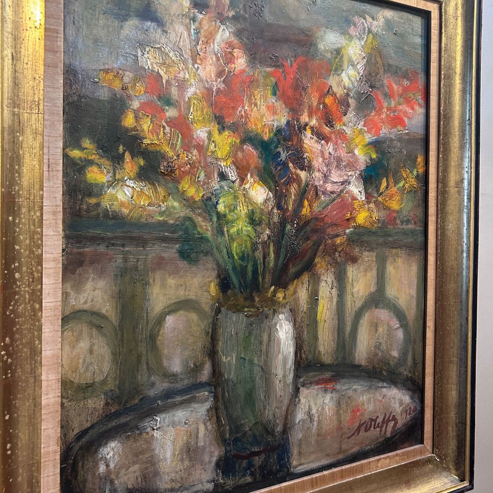 “gladioli” – Floral Still Life, Oil On Canvas, Signed And Dated 1920-photo-2