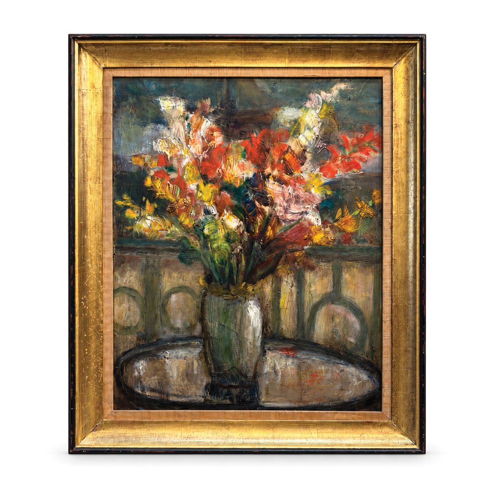 “gladioli” – Floral Still Life, Oil On Canvas, Signed And Dated 1920