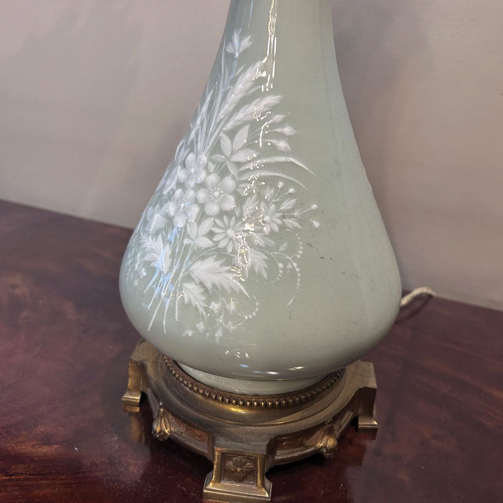 Paire De Lampes à Pétrole En Porcelaine Céladon – Maison Gagneau, Fin XIXe Siècle-photo-3
