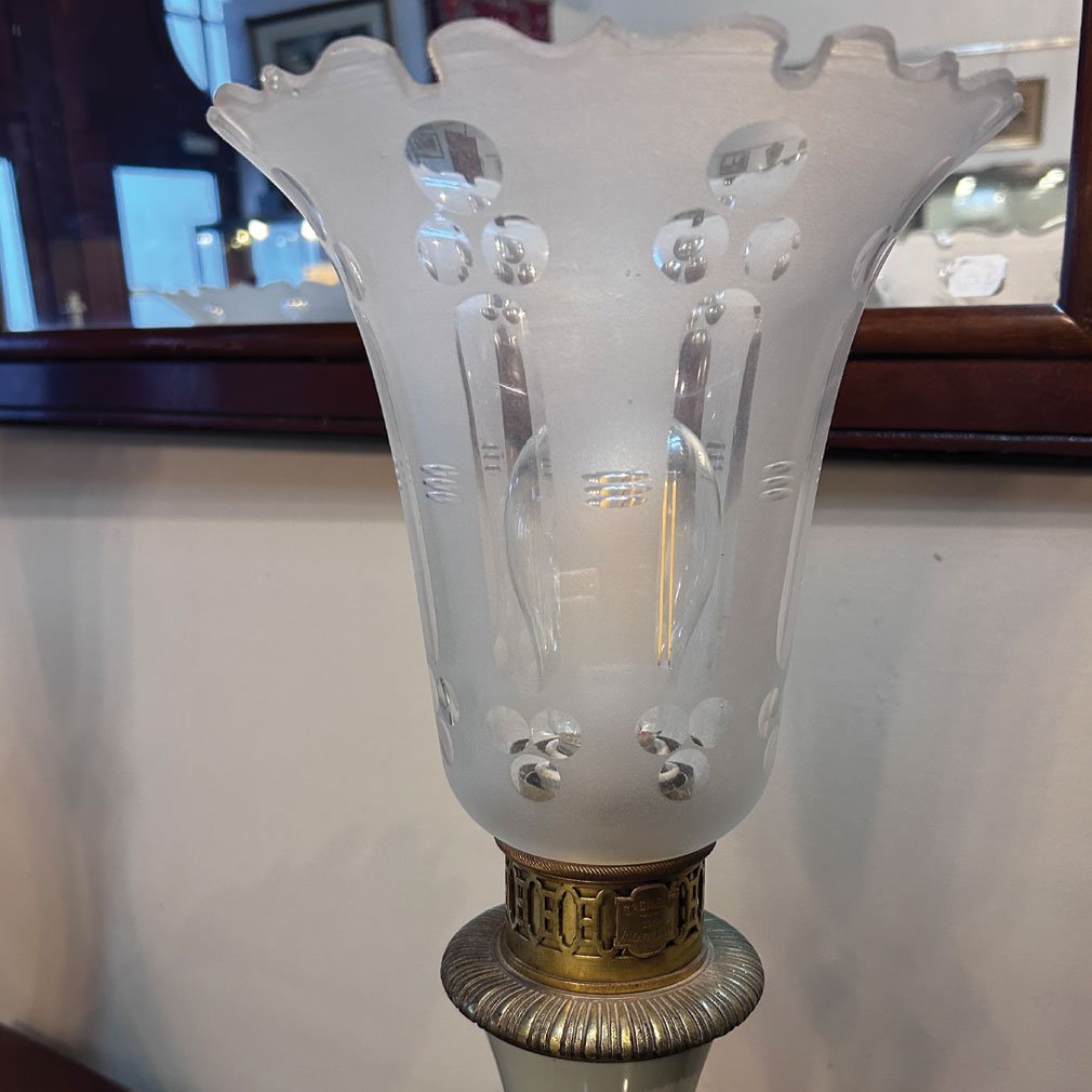 Paire De Lampes à Pétrole En Porcelaine Céladon – Maison Gagneau, Fin XIXe Siècle-photo-1