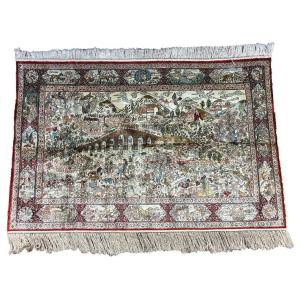 Tapis Soie sur Soie à Décor Paysage et Animaux | 185x120 cm