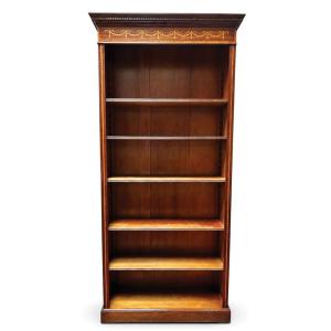 Open-shelf English Bookcase In Mahogany With Marquetry, Early 20th Century