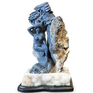 Blue Coral Sculpture Of A Woman, 20th Century