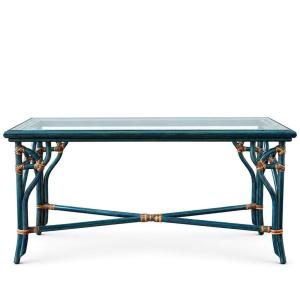Vintage Bamboo And Rattan Console Table With Glass Top, | Multicolored, Ca. 1970–1980