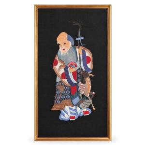 Large Chinese Embroidered Panel Depicting Shou Lao, The God Of Longevity