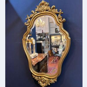 Miroir Doré De Style Louis XV Rocaille, Glace Biseautée