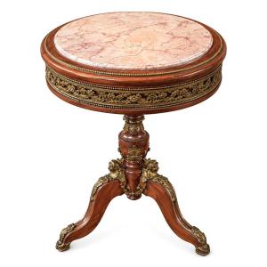 Napoleon III-style Side Table In Wood, Pink Marble, And Gilded Metal, Mid-20th Century