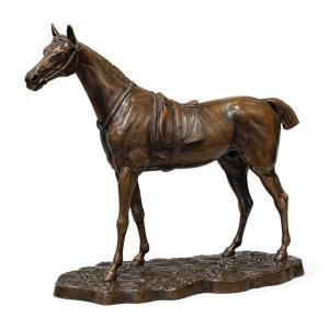 Cheval Sellé En Bronze Patiné, Style Animalier, XXe Siècle