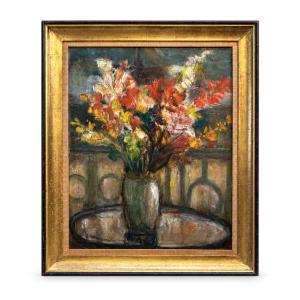 “gladioli” – Floral Still Life, Oil On Canvas, Signed And Dated 1920
