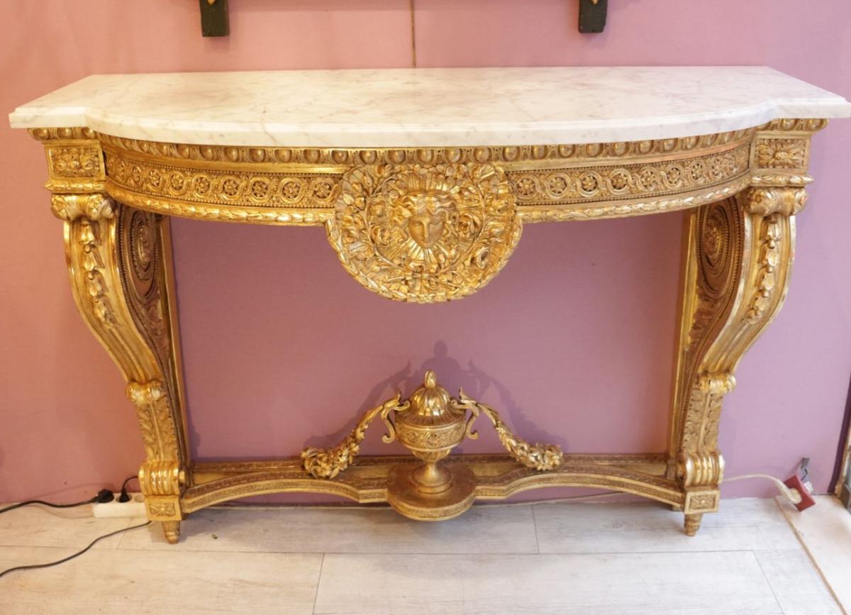 Console d'époque Louis XVI En Bois Doré -photo-2