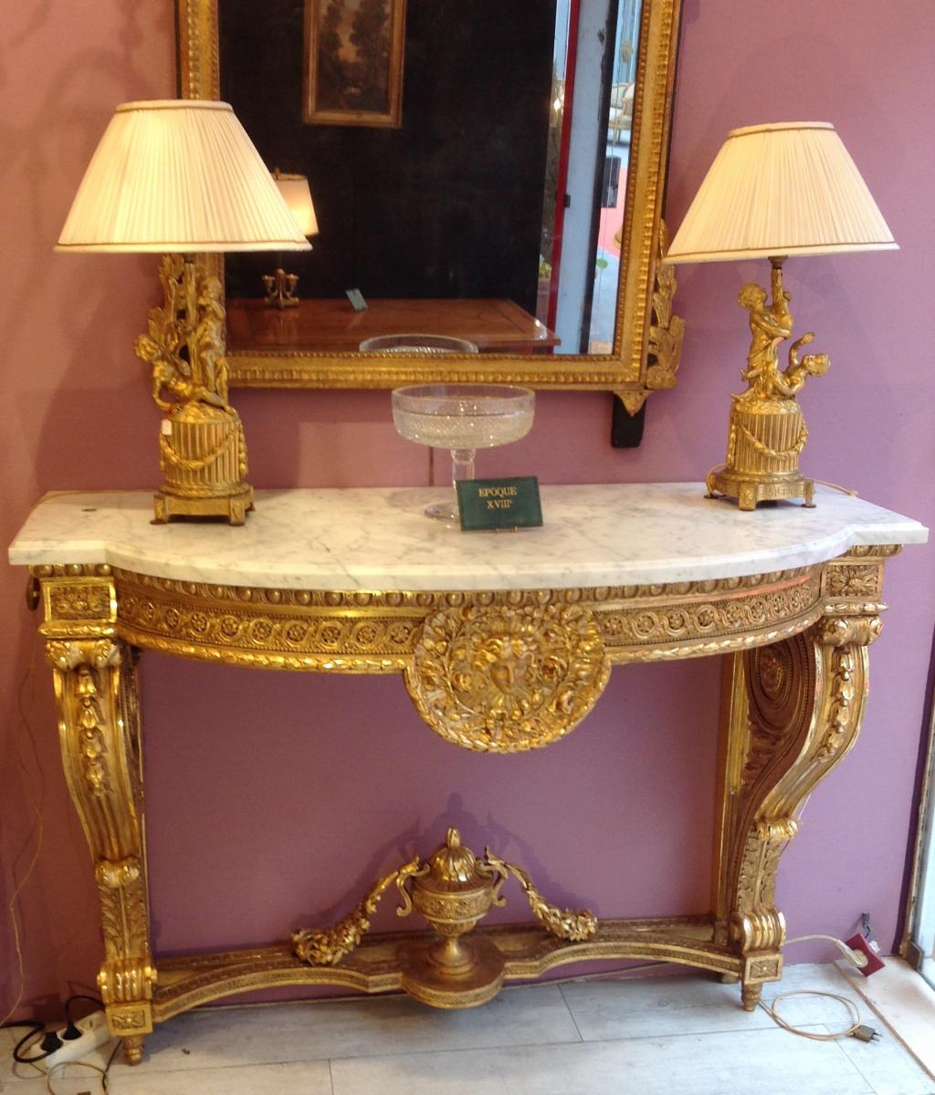 Console d'époque Louis XVI En Bois Doré -photo-4