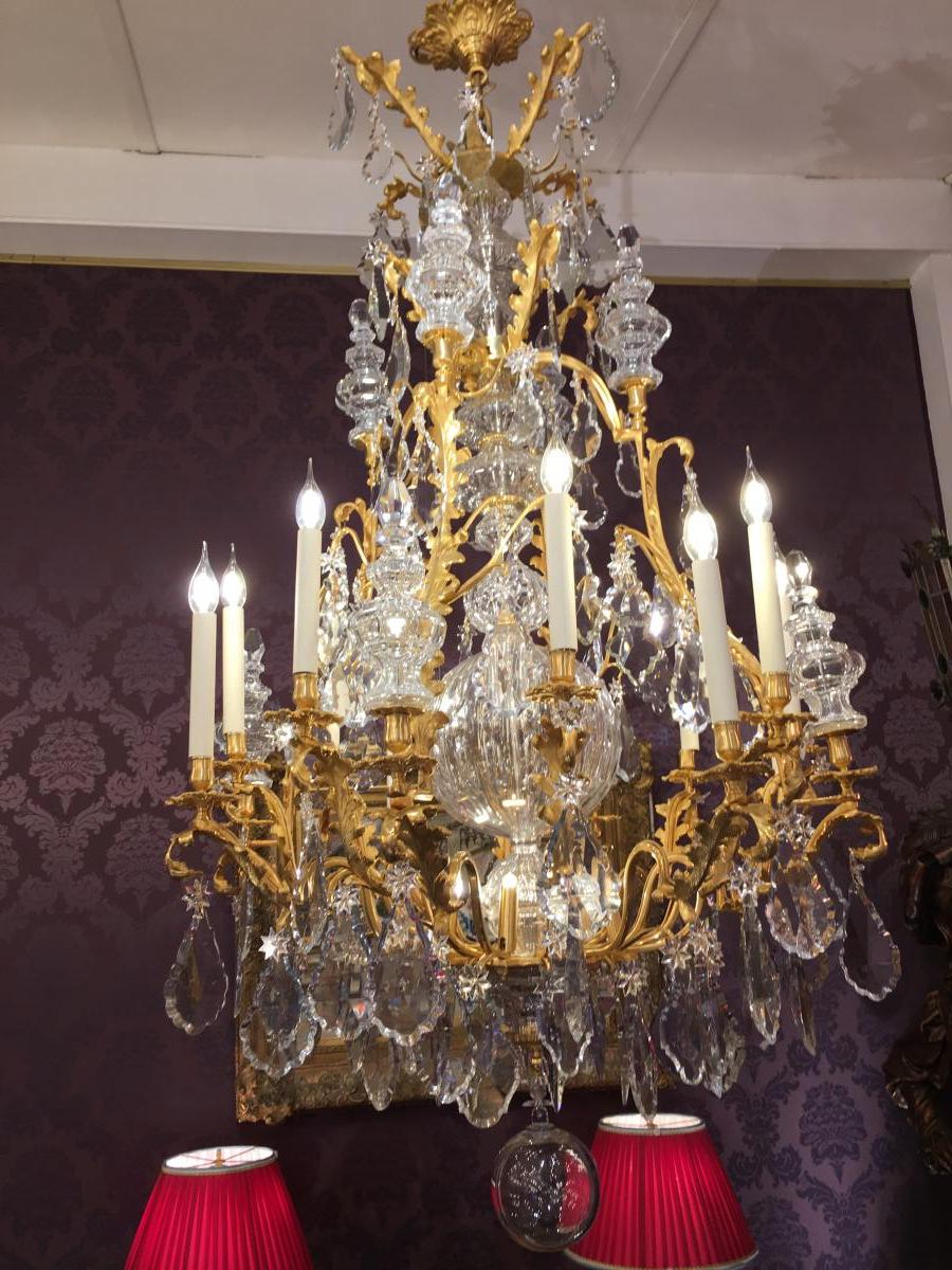 Baccarat Chandelier In Gilt Bronze-photo-6