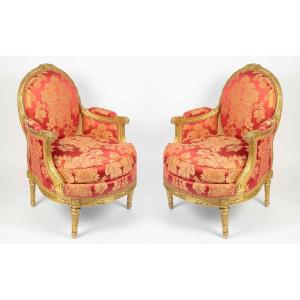 Paire de bergères en bois doré époque XIX ieme siècle 