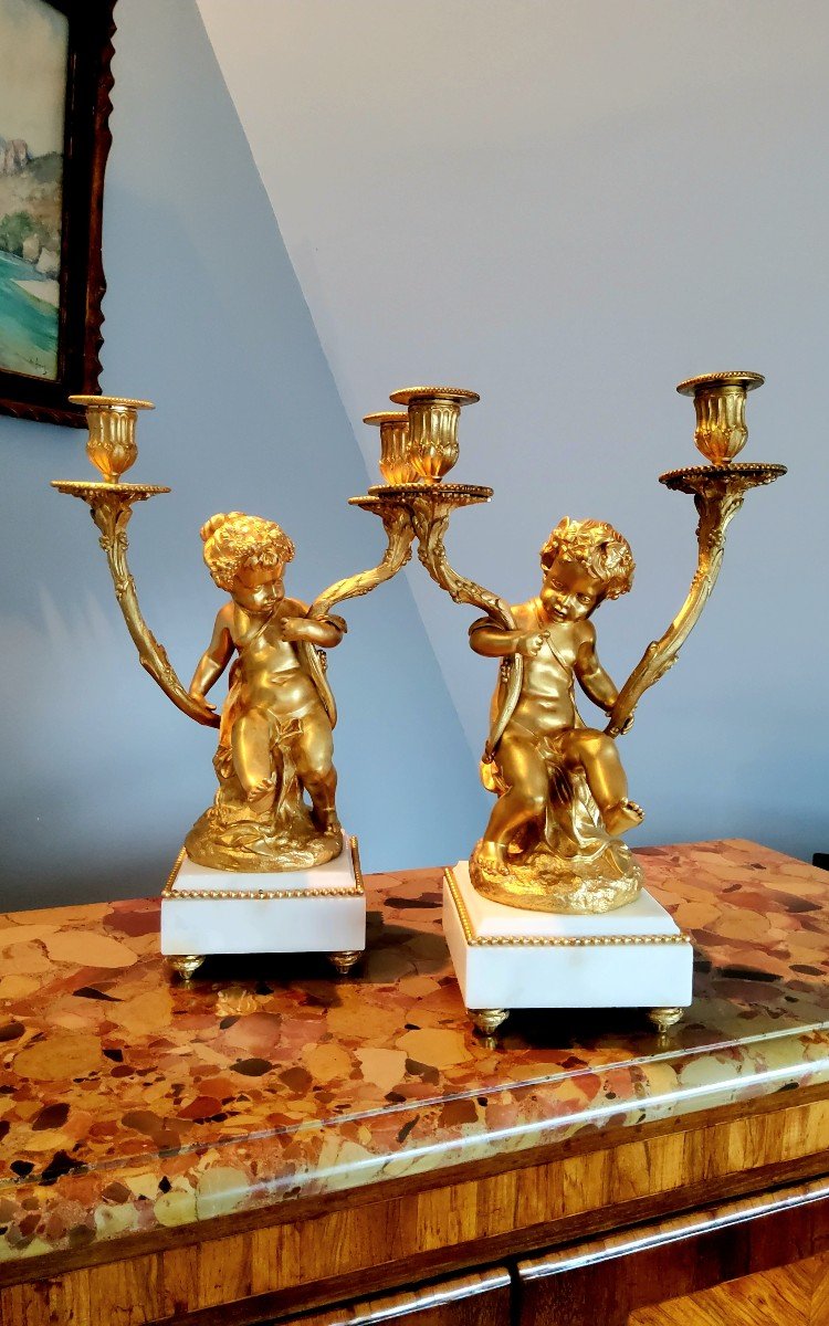 Paire De Candélabres En Bronzes Dorés Jeunes Bacchus Et Bacchante Aprs Clodion Style Louis XVI -photo-2