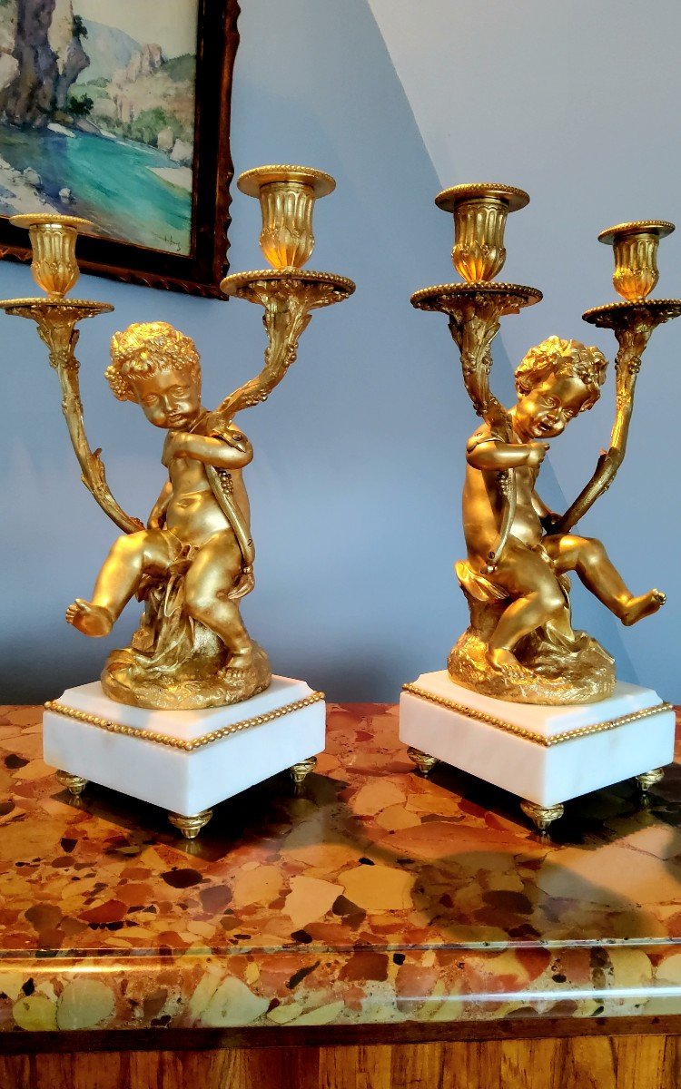 Paire De Candélabres En Bronzes Dorés Jeunes Bacchus Et Bacchante Aprs Clodion Style Louis XVI -photo-1