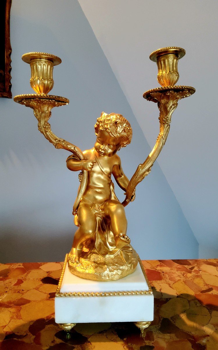Paire De Candélabres En Bronzes Dorés Jeunes Bacchus Et Bacchante Aprs Clodion Style Louis XVI -photo-3
