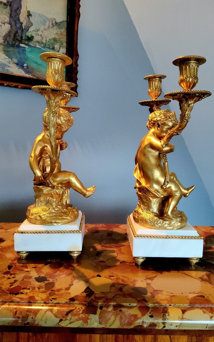Paire De Candélabres En Bronzes Dorés Jeunes Bacchus Et Bacchante Aprs Clodion Style Louis XVI -photo-4