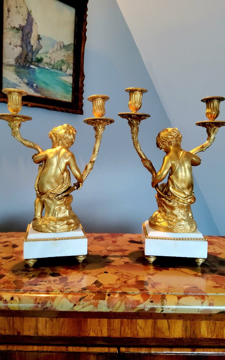 Paire De Candélabres En Bronzes Dorés Jeunes Bacchus Et Bacchante Aprs Clodion Style Louis XVI -photo-5