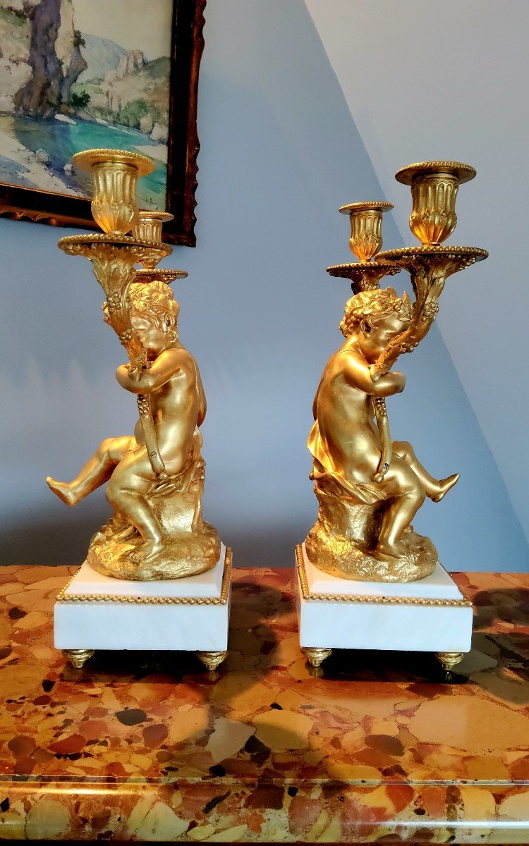 Paire De Candélabres En Bronzes Dorés Jeunes Bacchus Et Bacchante Aprs Clodion Style Louis XVI -photo-6