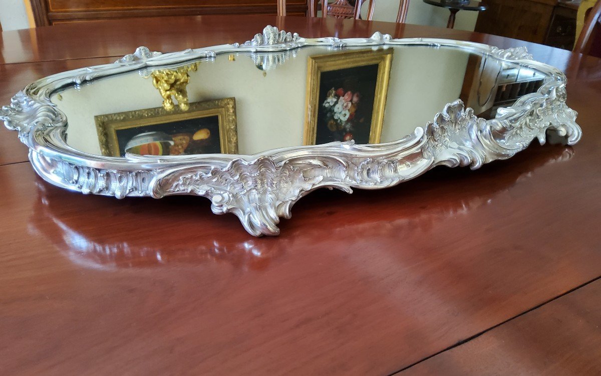 Surtout De Table En Bronze Argenté à Fond De Miroir Style Louis XV Epoque XIXéme-photo-6