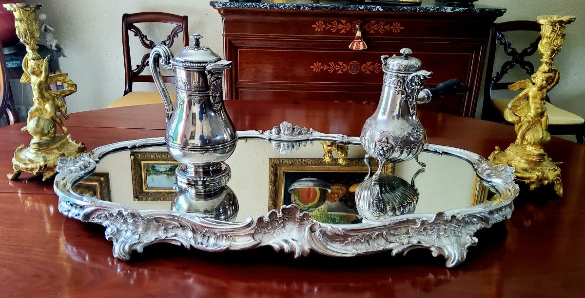 Especially From Table In Silvered Bronze With Mirror Bottom Louis XV Style 19th Century-photo-7