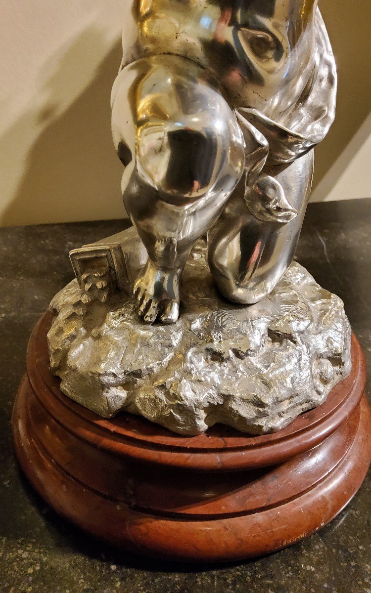 Sculpture En Bronze Argenté " Cupidon" De Louis Kley, XIXème Siècle Socle Marbre-photo-1