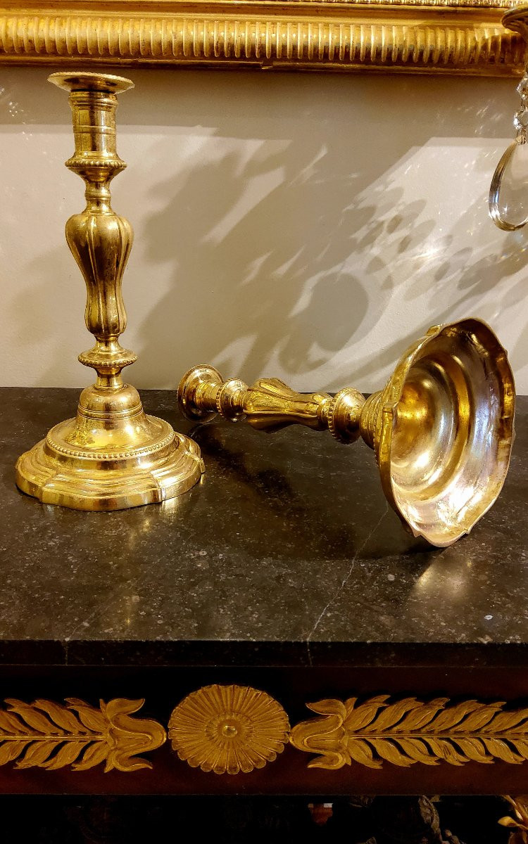 Pair Of Gilt Bronze Candlesticks, Louis XV Period, 18th Century.-photo-4