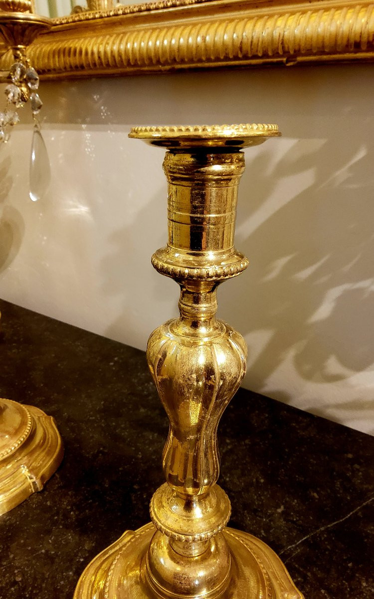 Pair Of Gilt Bronze Candlesticks, Louis XV Period, 18th Century.-photo-4