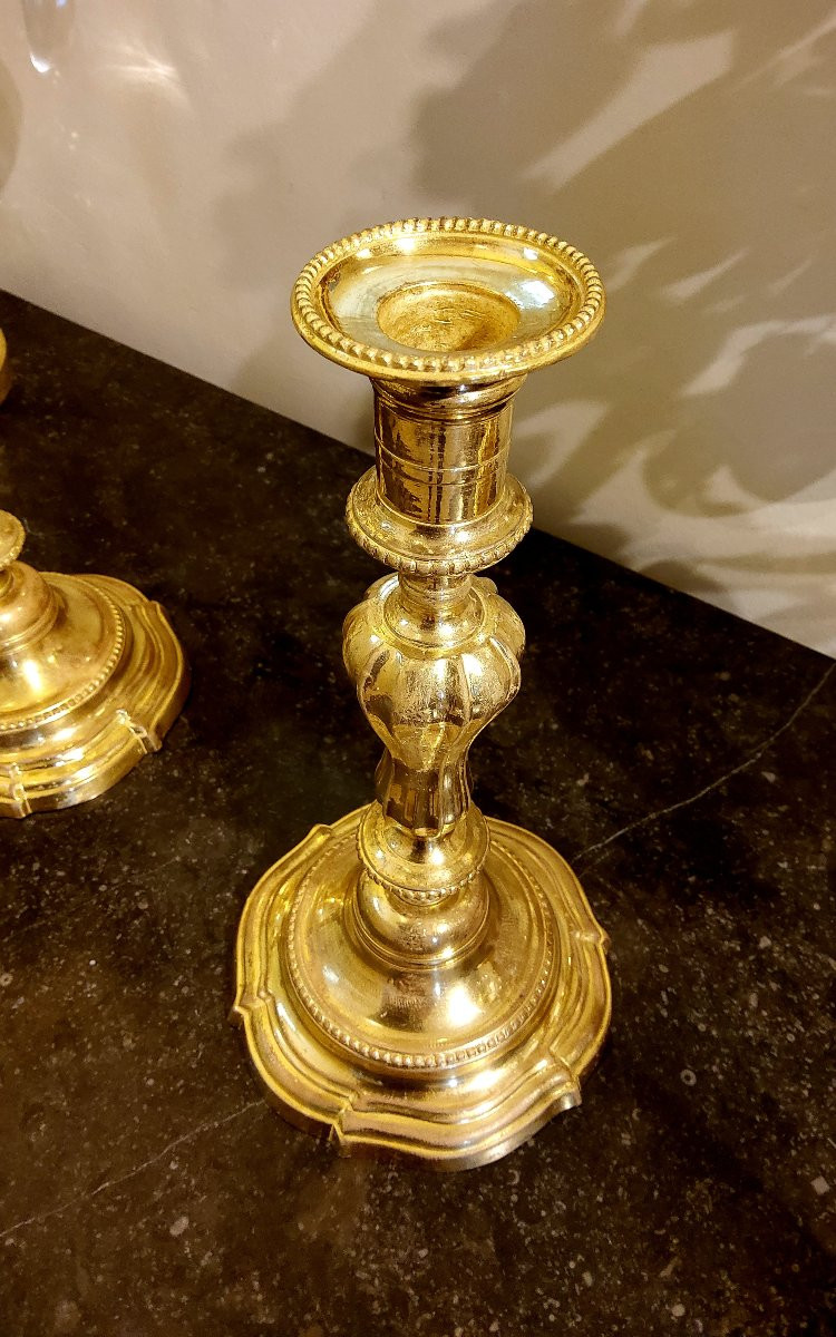 Pair Of Gilt Bronze Candlesticks, Louis XV Period, 18th Century.-photo-5