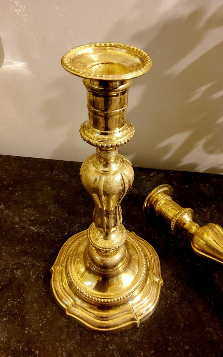 Pair Of Gilt Bronze Candlesticks, Louis XV Period, 18th Century.-photo-7