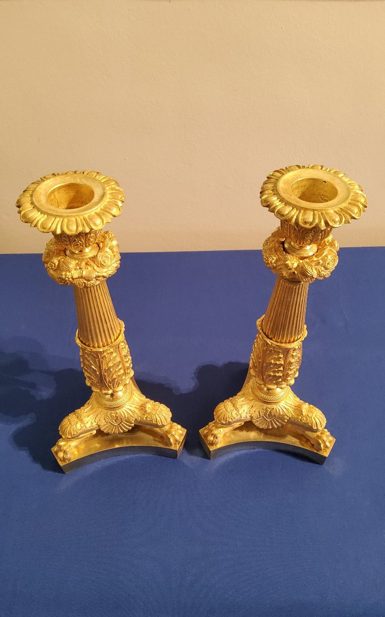 Paire De Bougeoirs à Jarrets De Lions En Bronzes Ciselés Et Dorés Epoque XIXéme-photo-2