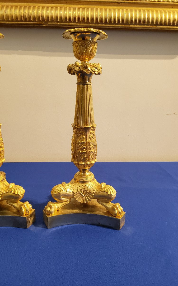 Paire De Bougeoirs à Jarrets De Lions En Bronzes Ciselés Et Dorés Epoque XIXéme-photo-3