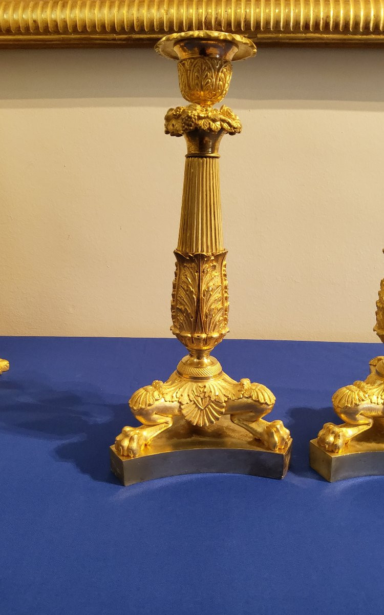 Paire De Bougeoirs à Jarrets De Lions En Bronzes Ciselés Et Dorés Epoque XIXéme-photo-4