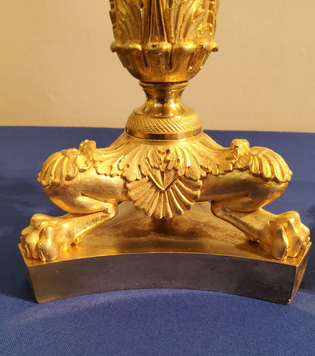 Paire De Bougeoirs à Jarrets De Lions En Bronzes Ciselés Et Dorés Epoque XIXéme-photo-2