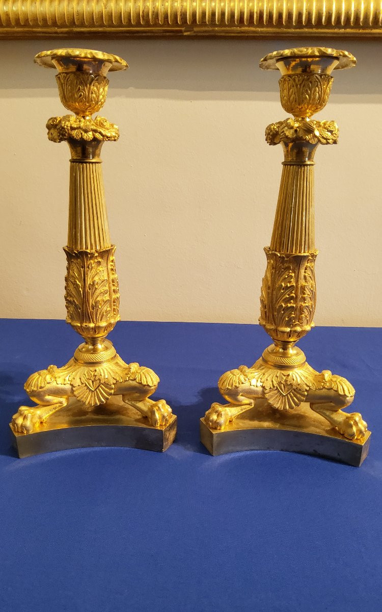 Paire De Bougeoirs à Jarrets De Lions En Bronzes Ciselés Et Dorés Epoque XIXéme-photo-3