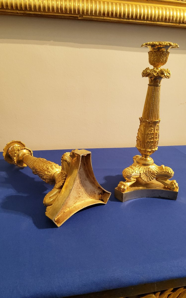 Paire De Bougeoirs à Jarrets De Lions En Bronzes Ciselés Et Dorés Epoque XIXéme-photo-4
