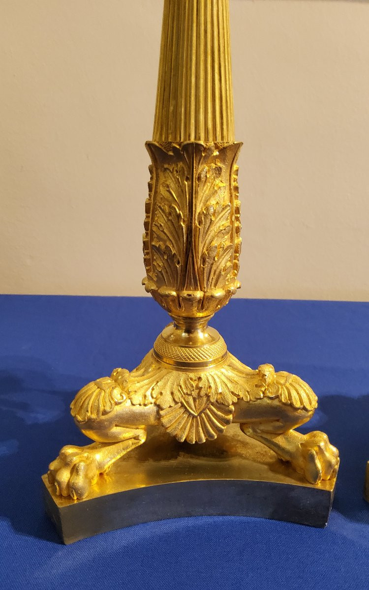 Paire De Bougeoirs à Jarrets De Lions En Bronzes Ciselés Et Dorés Epoque XIXéme-photo-6